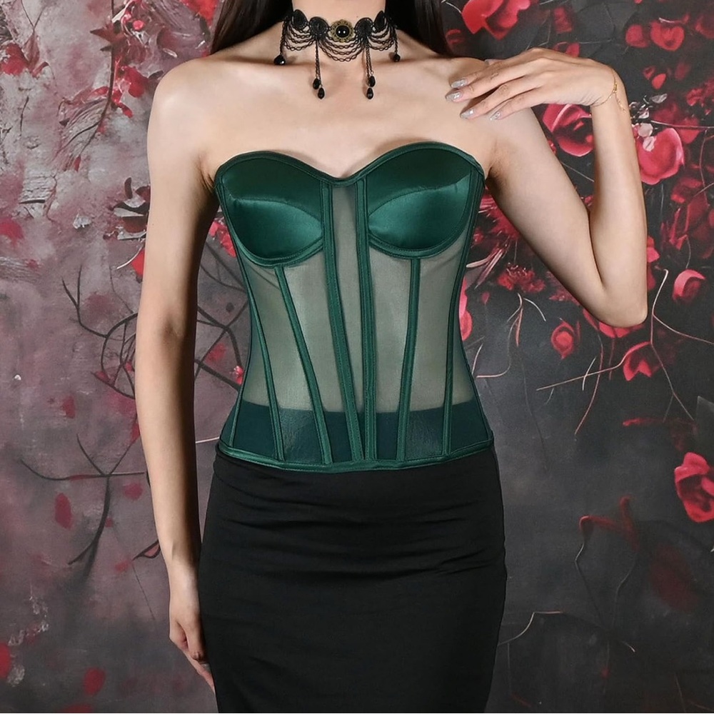 NWOT Mesh Corset Top Strapless Sheer Bustier‎ Lingerie Clubwear Medium